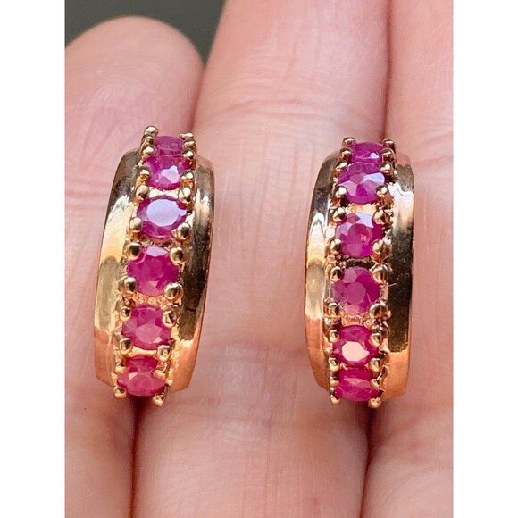 Ross Simons 925 sterling silver 14k gold vermeil genuine ruby hoop Earrings